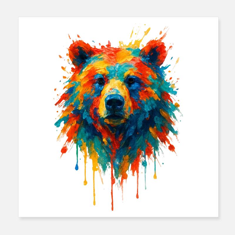 Bär im Splatter-Dynamik-Gemälde Poster 20x20 cm