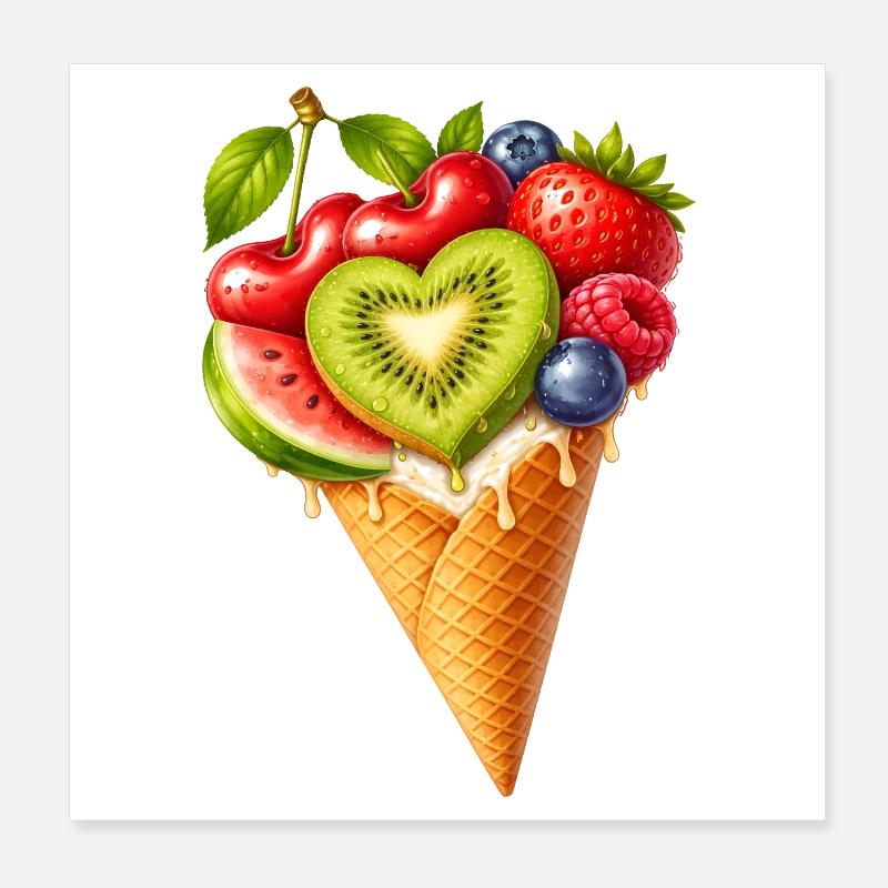 Früchte in Waffel Eistüte Illustration  Poster 8" x 8" (20x20 cm)