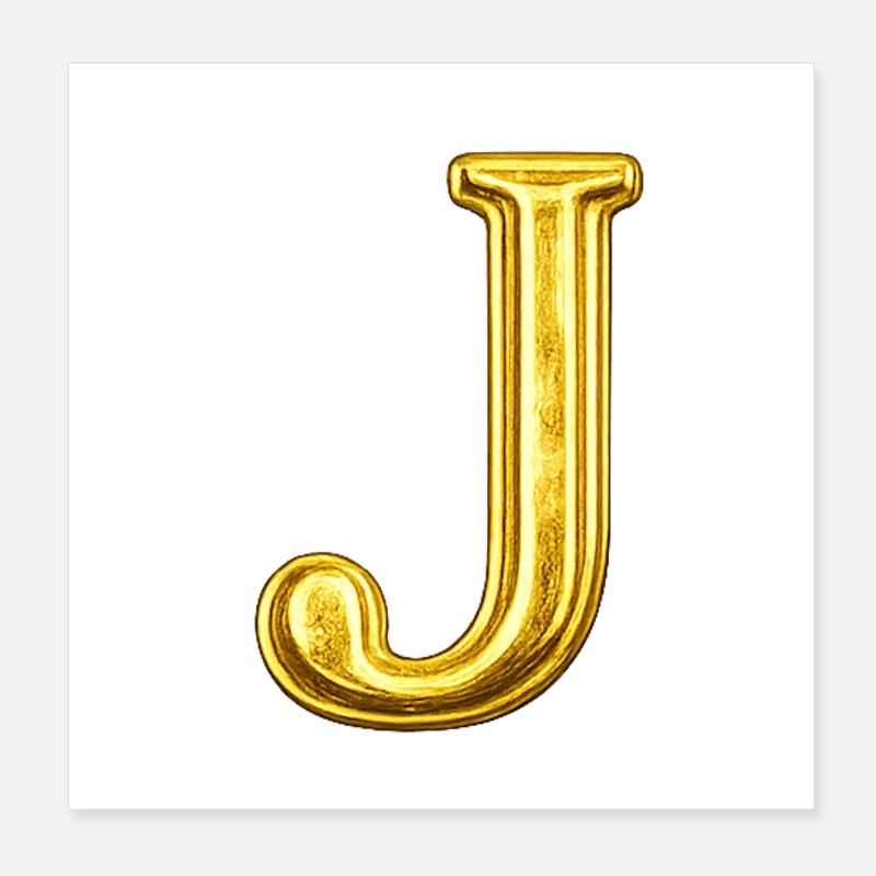 Golden J Letter Poster 8" x 8" (20x20 cm)