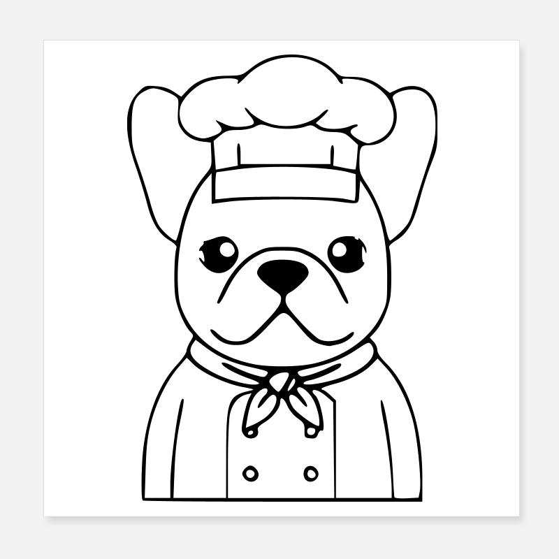 Frenchie Chef Baker Outline Poster 8" x 8" (20x20 cm)