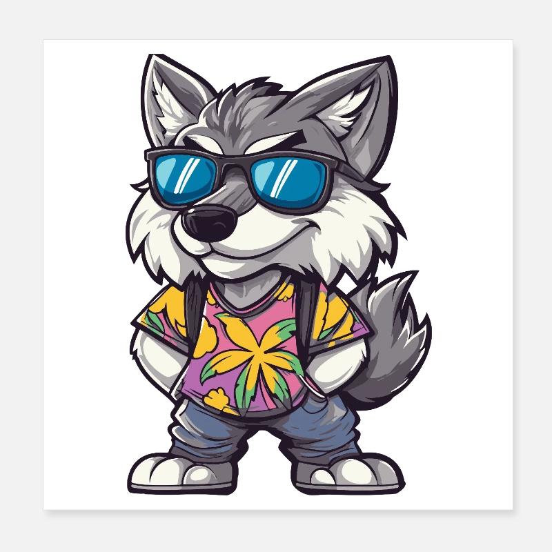 Wolf Comic Vacation Poster 8" x 8" (20x20 cm)