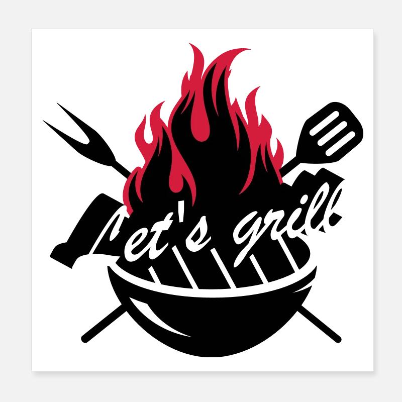 Grill mit Grillbesteck Poster 20x20 cm