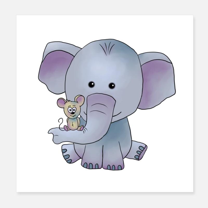 Elefant mit Maus - Poster 20x20 cm - Weiß