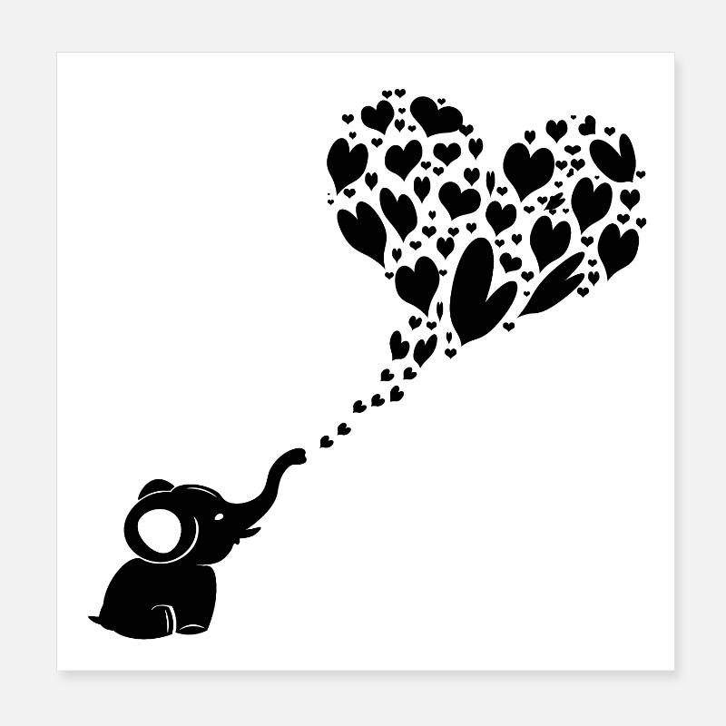 Bébé éléphant coeur nuage Poster 20 x 20 cm