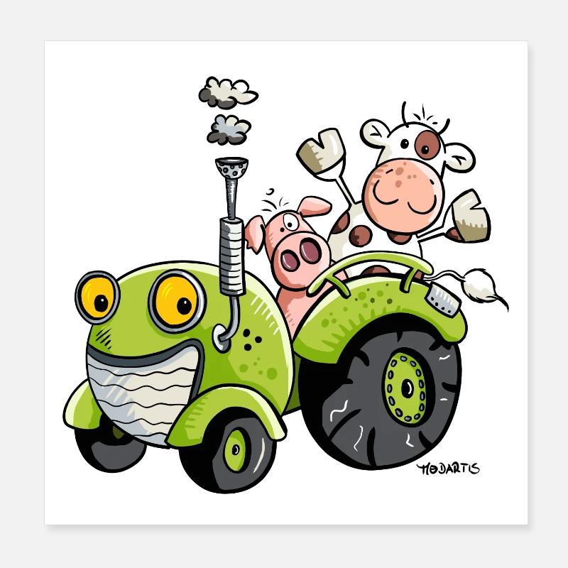 Tiere auf Traktor Poster 20x20 cm