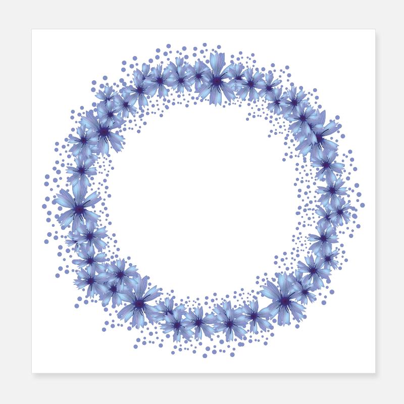 bright blue cornflower flower wreath Poster 8" x 8" (20x20 cm)