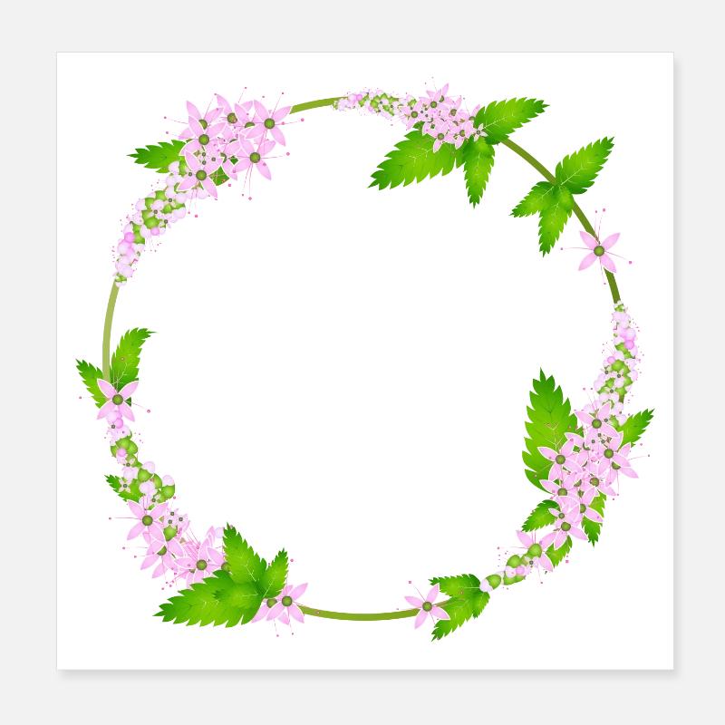 fresh mint leaves and mint flowers as a frame Poster 8" x 8" (20x20 cm)