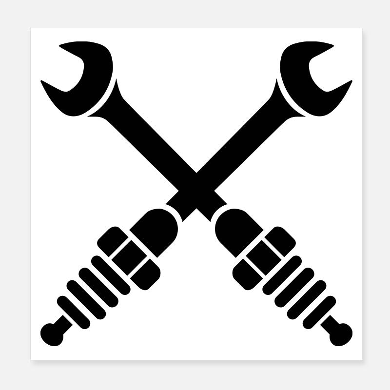 Wrench crossed with spark plugs Poster 8" x 8" (20x20 cm)