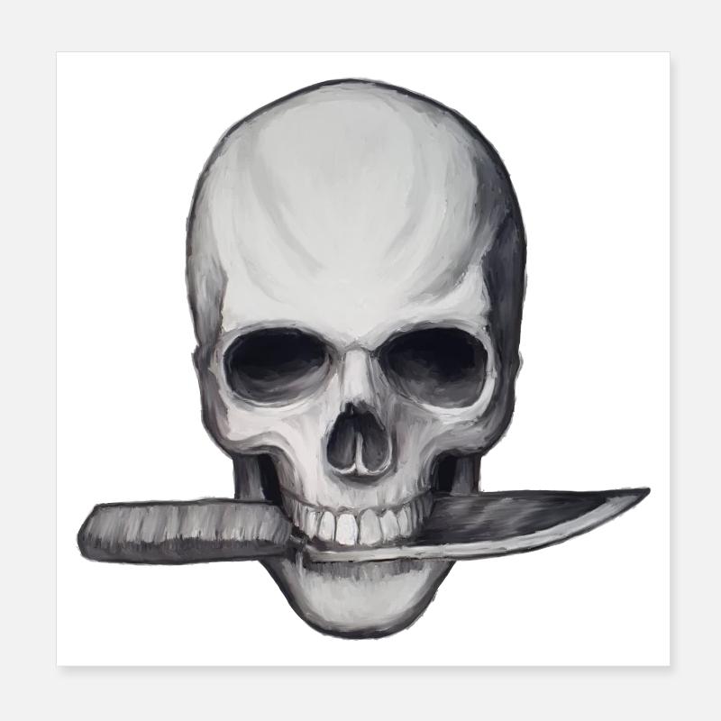 Crâne avec couteau dans la bouche - Poster 20 x 20 cm - blanc