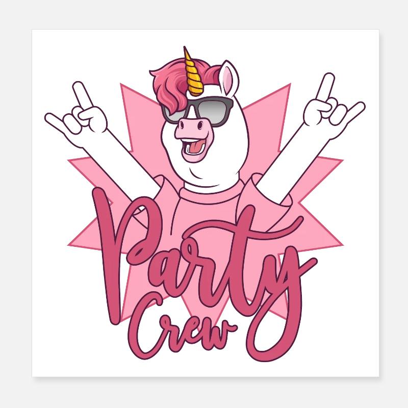 Party Crew Einhorn - Poster 20x20 cm - Weiß