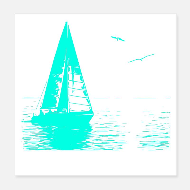 Feierabend Segelboot und 2 Möwen Poster 20x20 cm