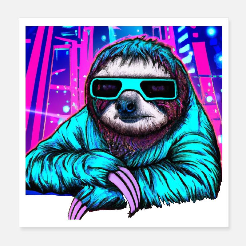 Retrowave Sloth - Peinture Ukiyo-e Poster 20 x 20 cm