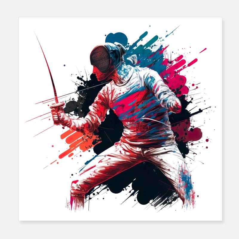 Couleur Explosif Escrimeur Graffiti - Poster 20 x 20 cm - blanc