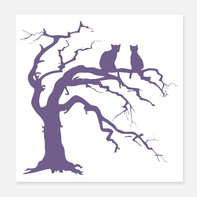 Toter baum mit 2 Katzen Silhouette - Poster 20x20 cm - Weiß