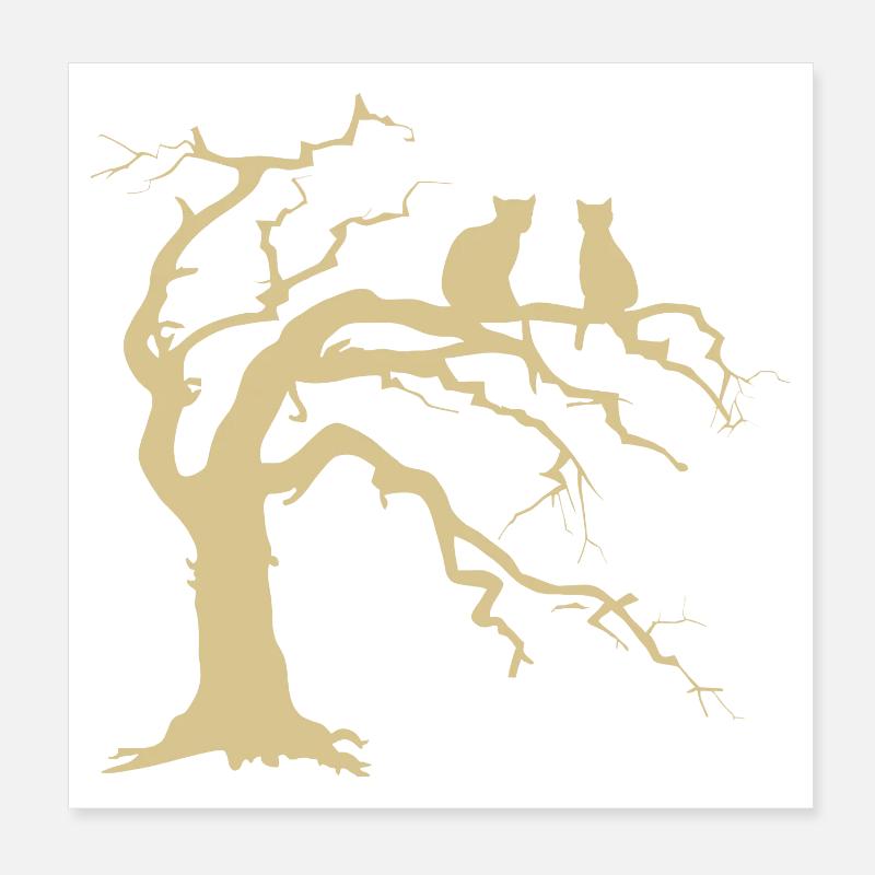 Toter baum mit 2 Katzen Silhouette Poster 20x20 cm