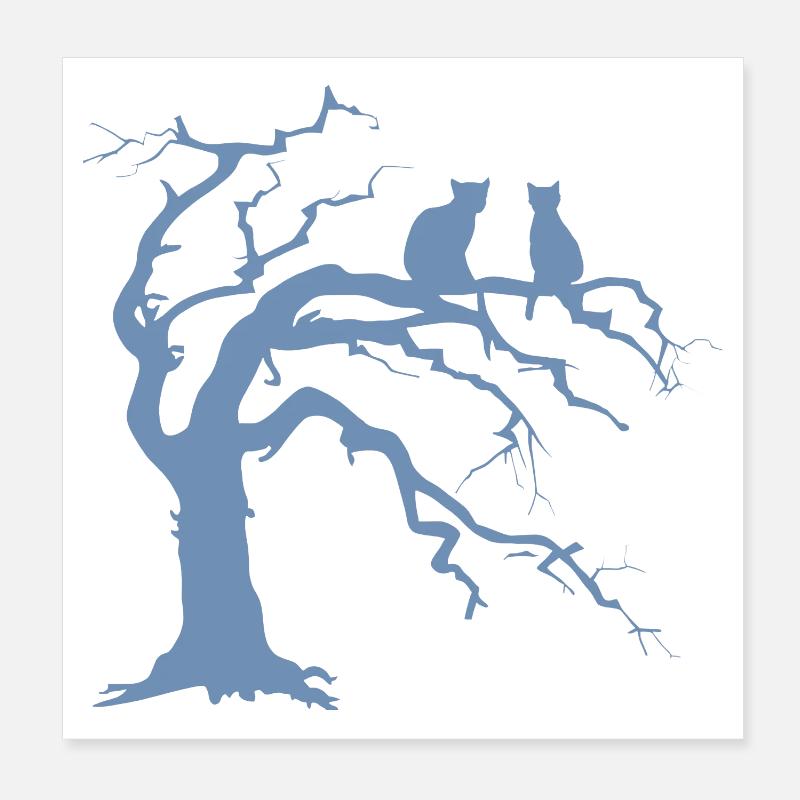 Arbre mort avec 2 silhouettes de chats Poster 20 x 20 cm