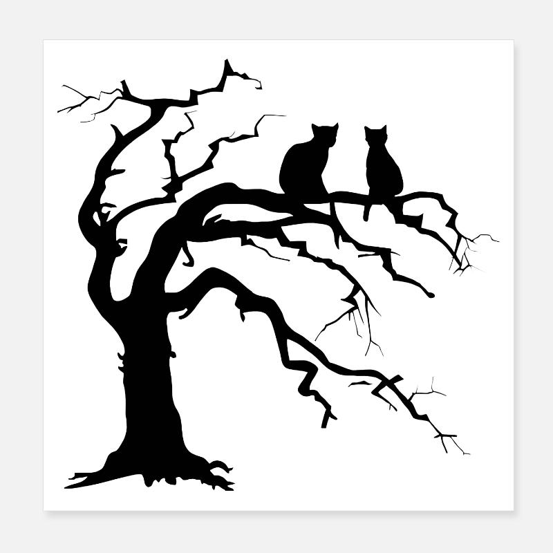 Arbre mort avec 2 silhouettes de chats Poster 20 x 20 cm