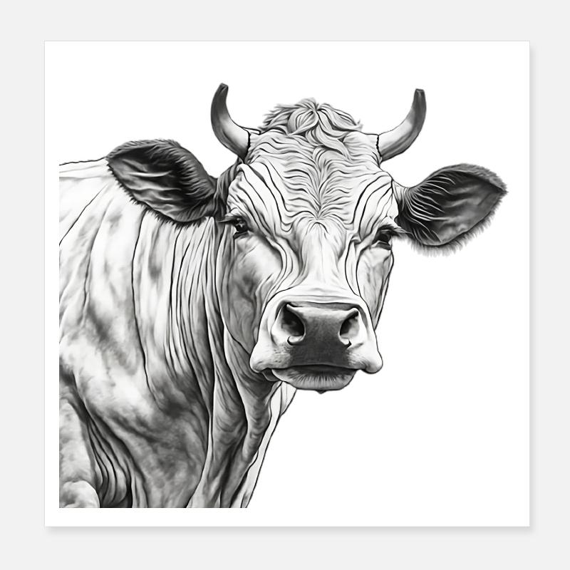 Vache Charolaise - Poster 20 x 20 cm - blanc