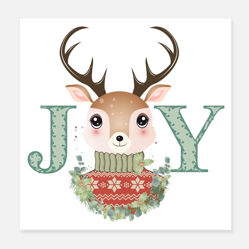 cerf mignon avec pull et couronne de Noël Poster 20 x 20 cm