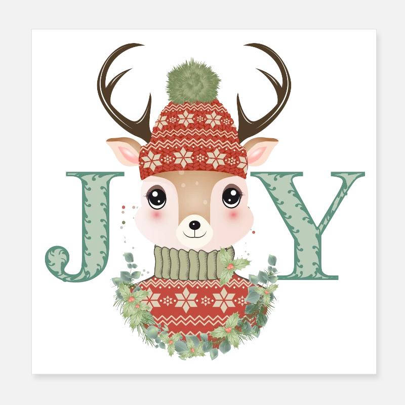 niedlicher Hirsch mit Pullover und Bommelmütze Joy Poster 20x20 cm