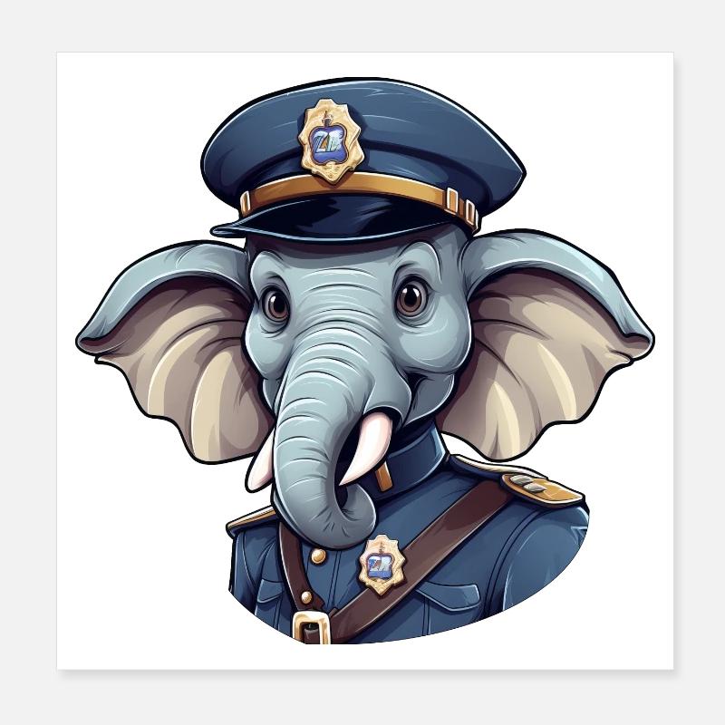 Policier éléphant Poster 20 x 20 cm