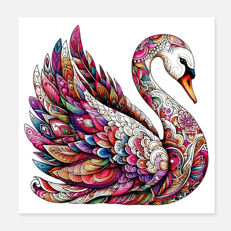 Cygne décoré de Mandalas Poster 20 x 20 cm