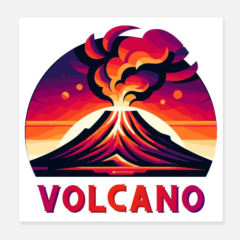 Illustration du volcan d’éruption vive Poster 20 x 20 cm