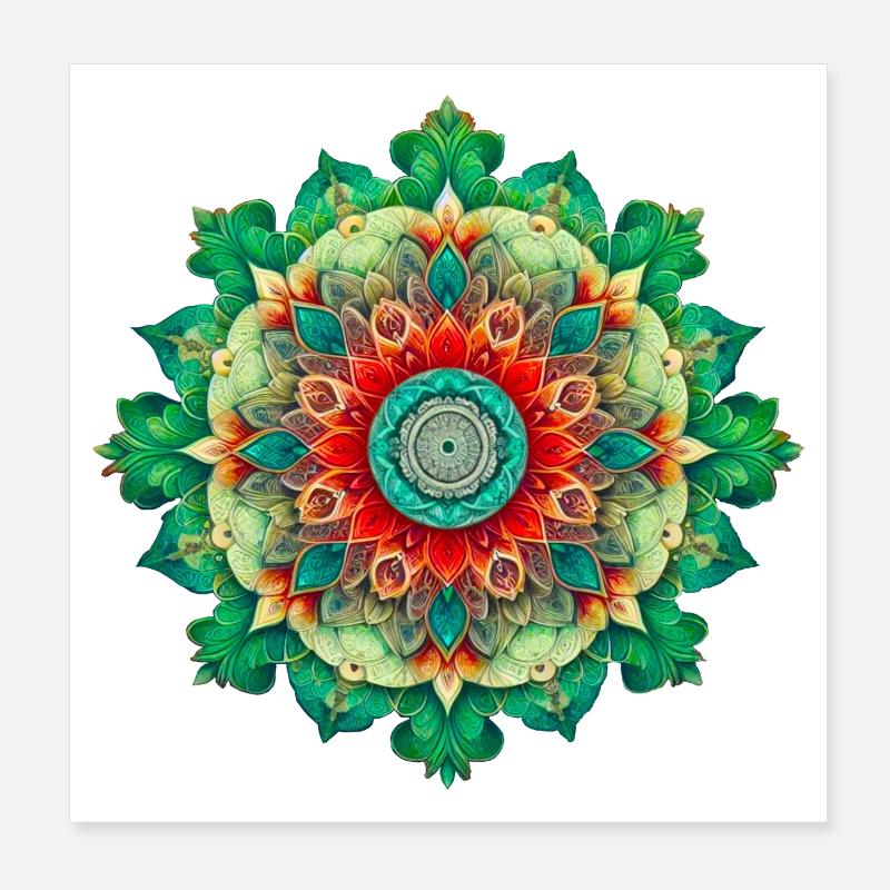 Kaleidoskop-Blumen-Mandala - Poster 20x20 cm - Weiß