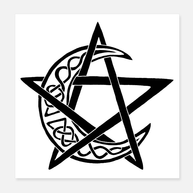 Schwarzes Mond-Pentagramm Poster 20x20 cm