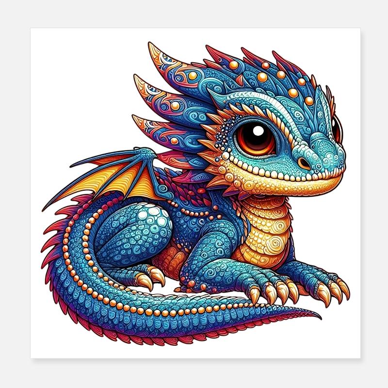 Drache - Poster 20x20 cm - Weiß
