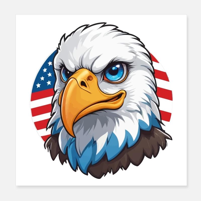 Drapeau des États-Unis Eaglehead Bald Eagle Poster 20 x 20 cm