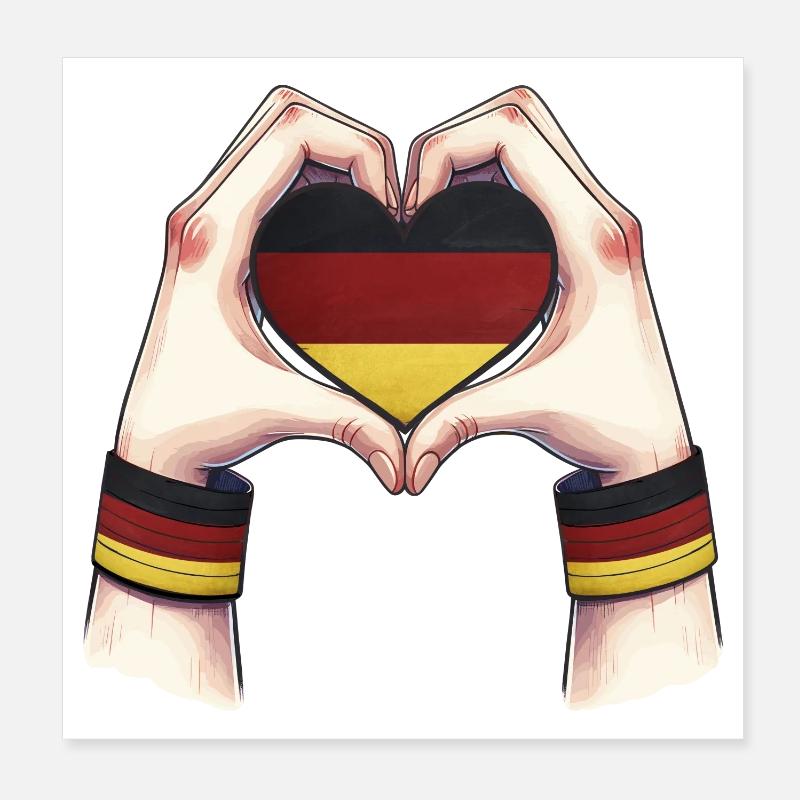 Germany Flag Heart Home FRG Poster 8" x 8" (20x20 cm)