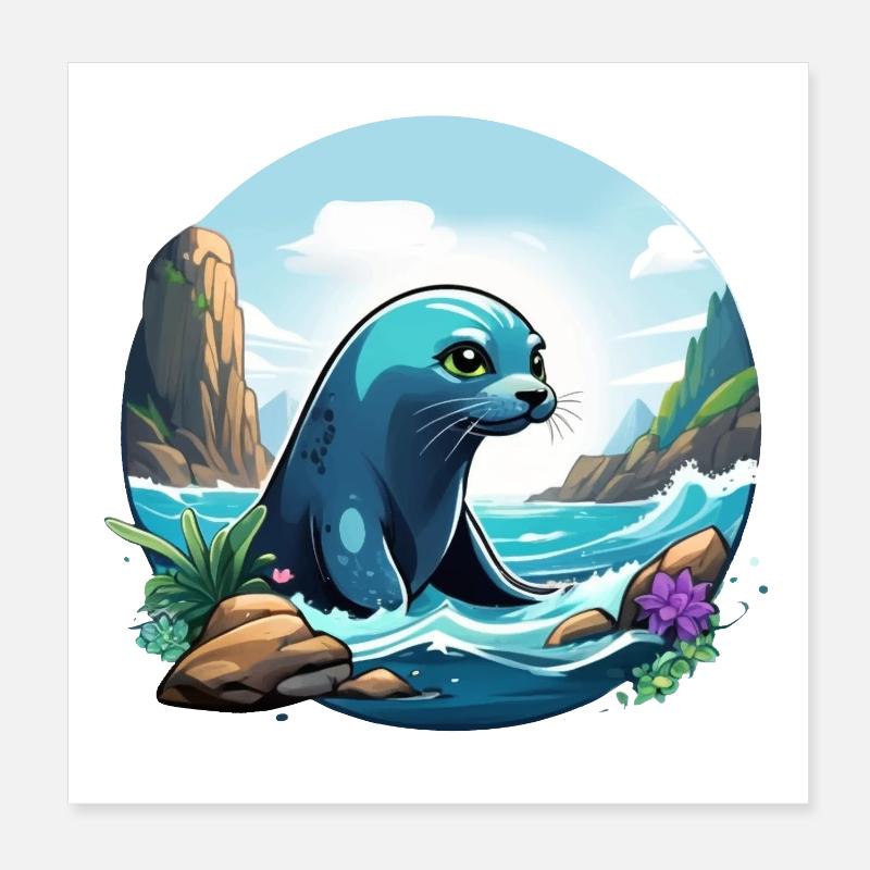 Phoque sur la côte Poster 20 x 20 cm