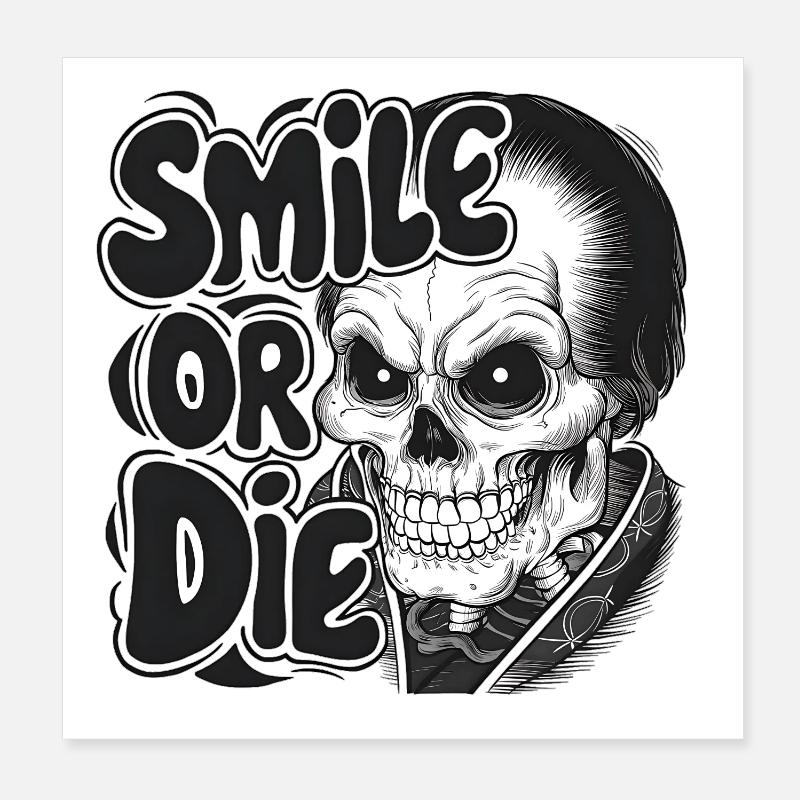 Vampirskelett mit Text Lächeln oder Sterben Poster 20x20 cm