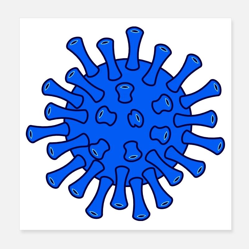 Blue Covid Molecule Illustration Poster 8" x 8" (20x20 cm)