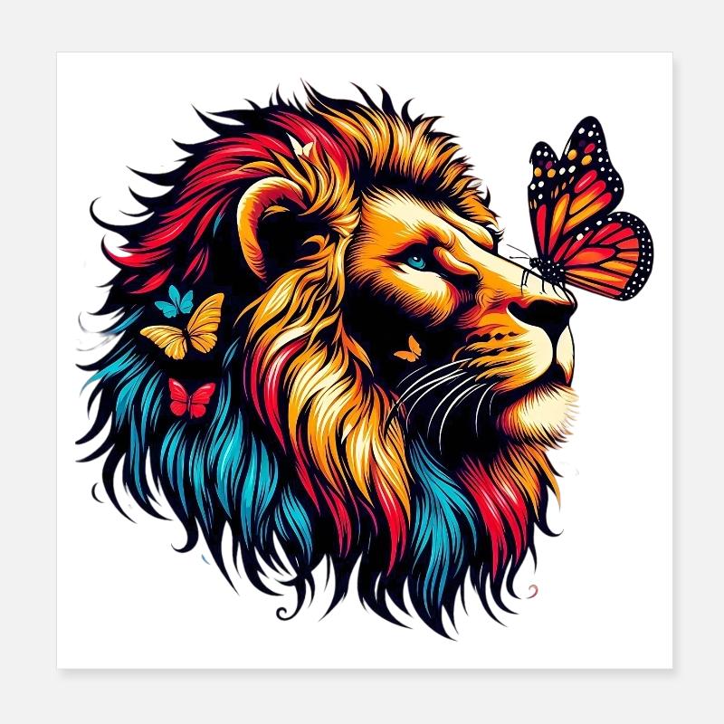 Lion et papillon Poster 20 x 20 cm