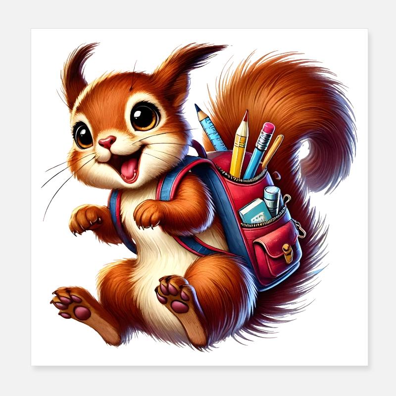 Back to school with fun: Squirrels for school beginners Poster 8" x 8" (20x20 cm)