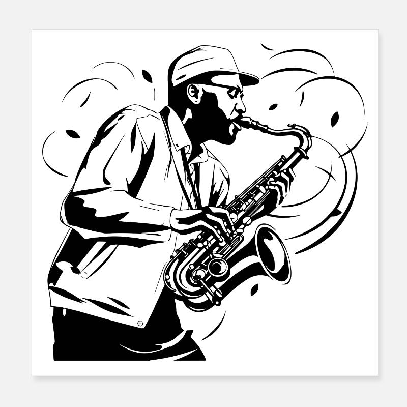 Saxophonist Drawing Poster 8" x 8" (20x20 cm)