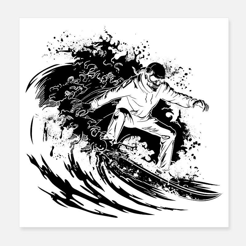 Dessin de squelette de surf Poster 20 x 20 cm