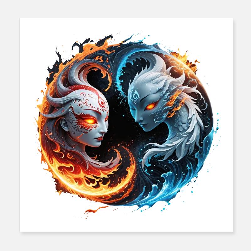 Elementare Harmonie, Yin und Yang der Natur. - Poster 20x20 cm - Weiß