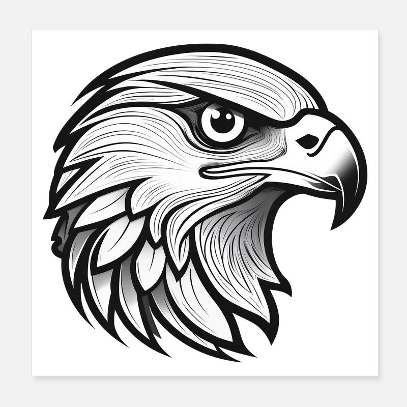 Falkenkopf mit detailliertem Linienkunst-Design Poster 20x20 cm