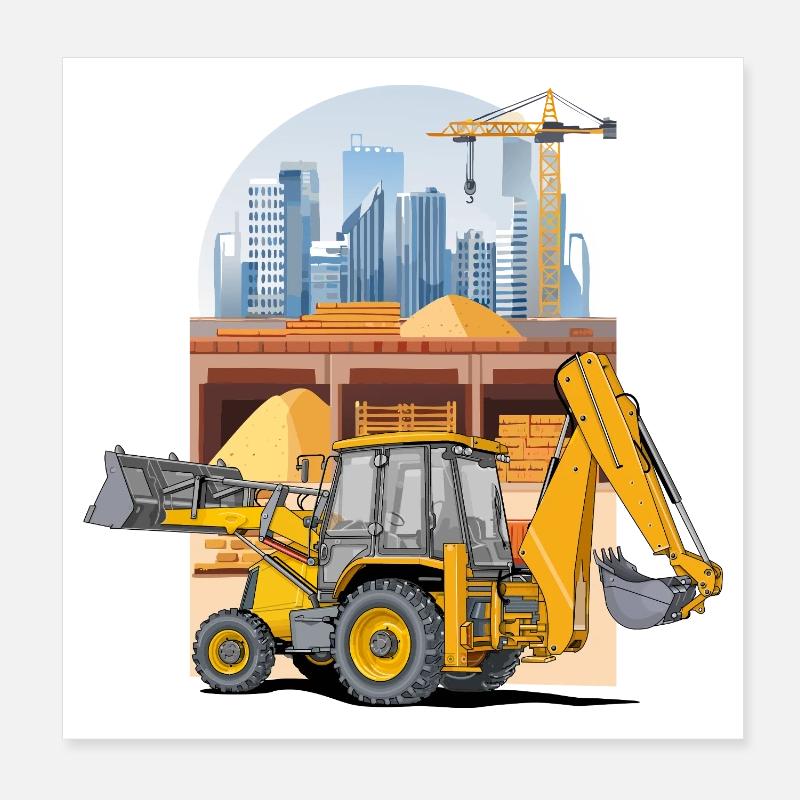 Baggerlader, Traktor Lader auf der Baustelle Poster 20x20 cm