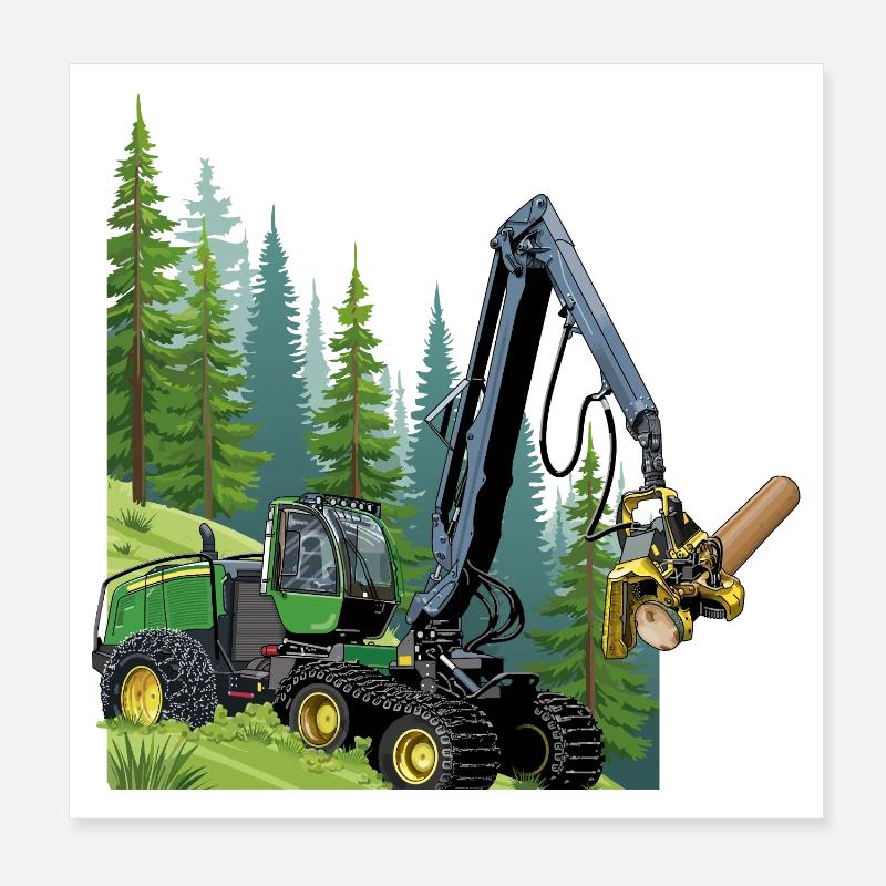 Harvester, harvester in the forest Poster 8" x 8" (20x20 cm)