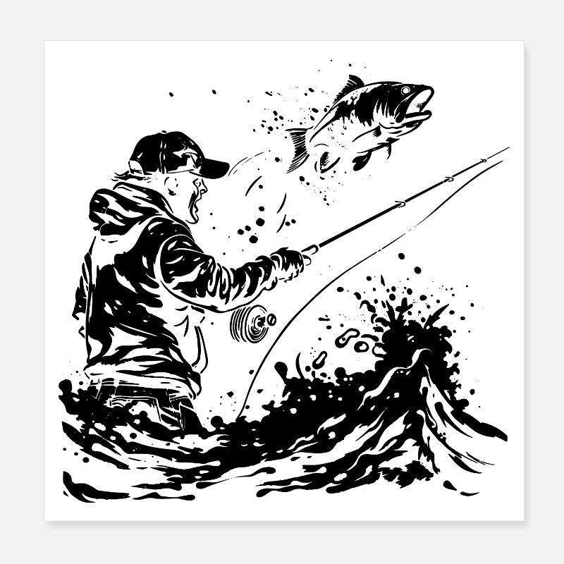 Fishing Drawing Poster 8" x 8" (20x20 cm)