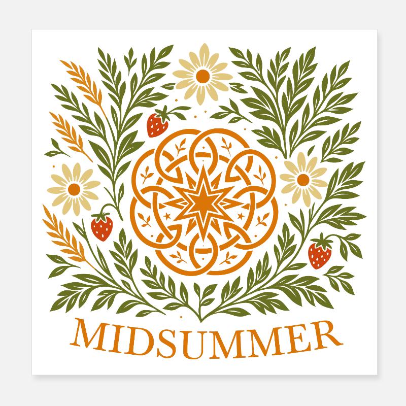 Midsummer Summer Mandala - Strawberries & Flowers Poster 8" x 8" (20x20 cm)