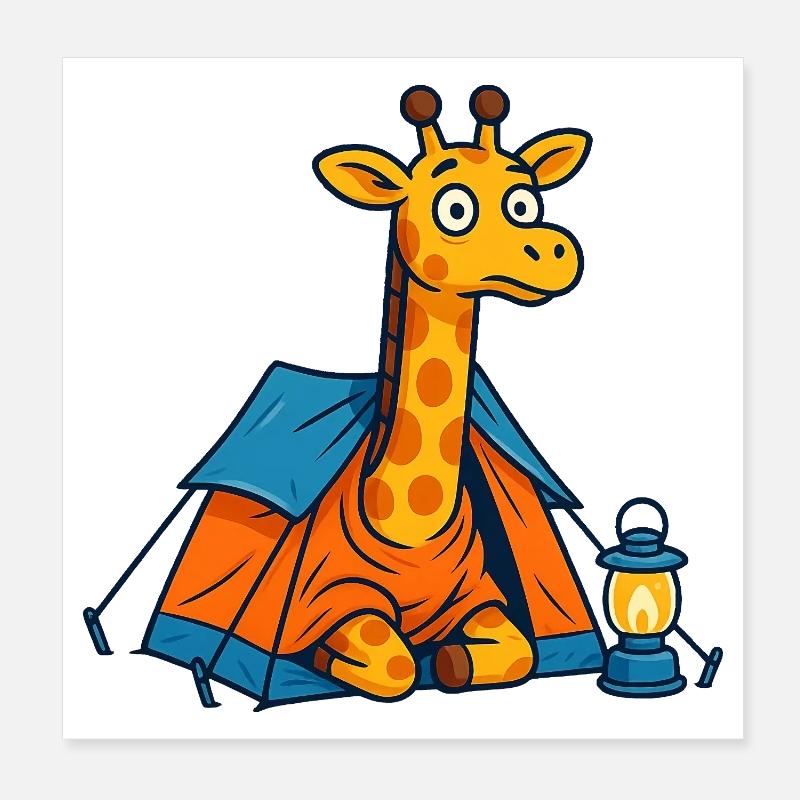Cartoon Giraffe Camping Design Poster 20x20 cm