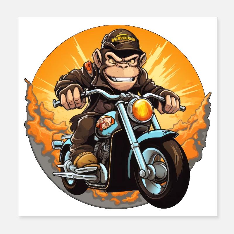 Affe Motorrad / Motorradfahrer Affen Poster 20x20 cm