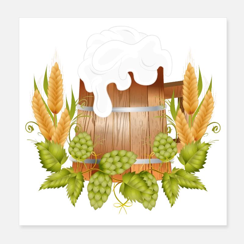 Chope à bière rustique aspect bois avec houblon et malt Poster 20 x 20 cm