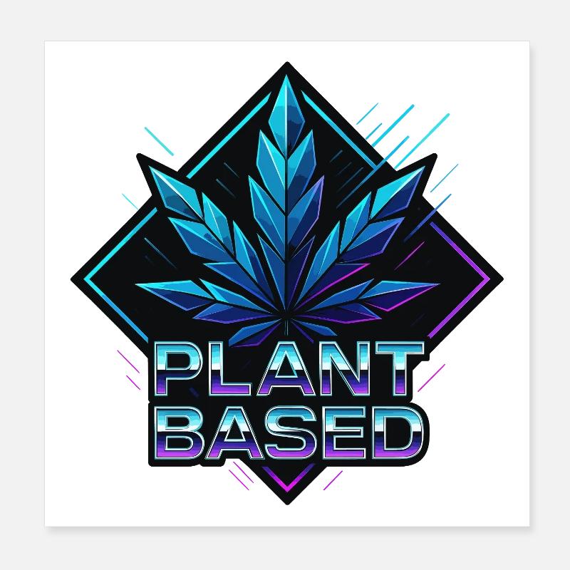 Plant Based Neon – futuristic hemp leaf Poster 8" x 8" (20x20 cm)