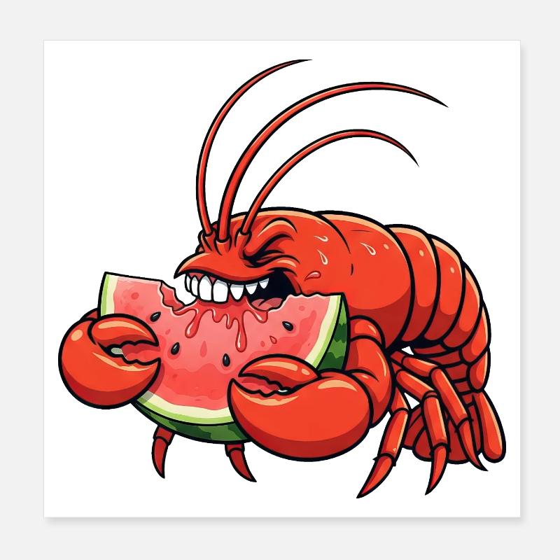 homard doux dessin animé d’été pastèque fruité Poster 20 x 20 cm